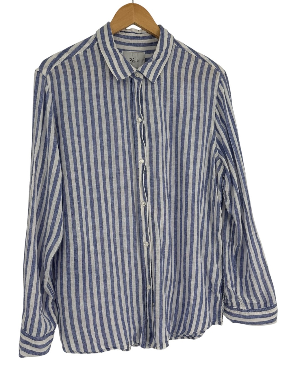 Rails Blue White Striped Linen Blend Button Down Shirt Womens Size M Long Sleeve
